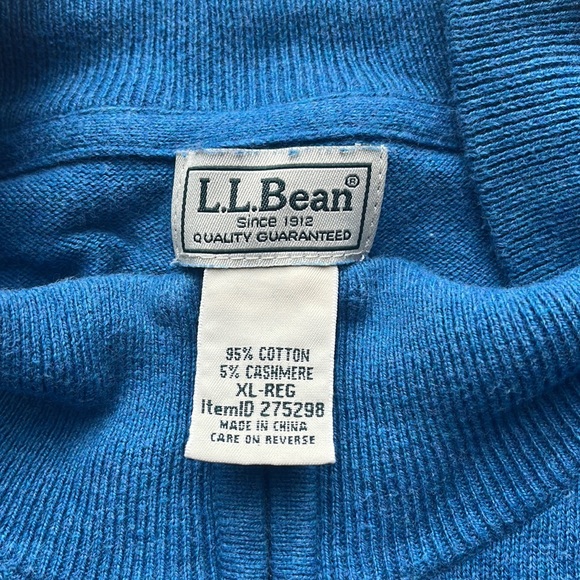 LL Bean Mens Size XL  Blue Cotton Cashmere Blend 1/4 Zip Sweater - Picture 6 of 10
